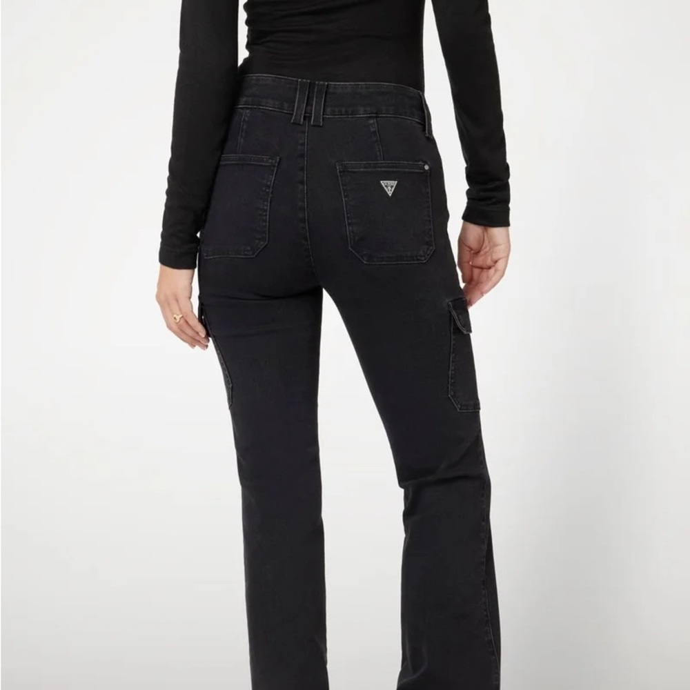 Black Guess cargo distressed skinny jeans denim stretch punk pants streetwear